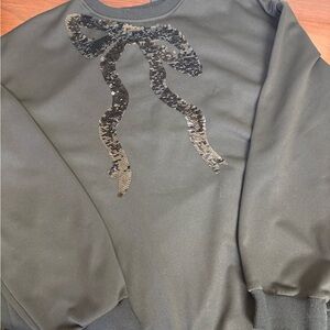 Black Sequin Bow Sweatshirt